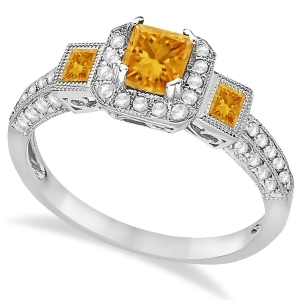 Citrine and Diamond Engagement Ring 14k White Gold 1.35ctw - All