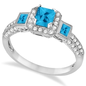 Blue Topaz and Diamond Engagement Ring 14k White Gold 1.35ctw - All