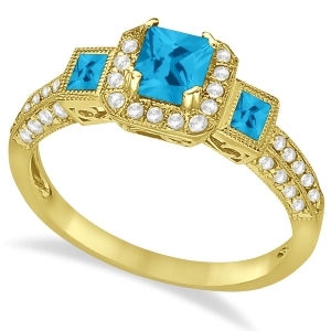 Blue Topaz and Diamond Engagement Ring in 14k Yellow Gold 1.35ctw - All
