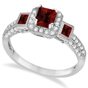 Garnet and Diamond Engagement Ring 14k White Gold 1.35ctw - All