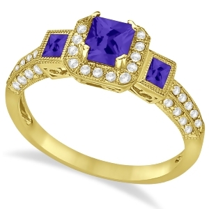 Tanzanite and Diamond Engagement Ring in 14k Yellow Gold 1.35ctw - All