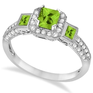 Peridot and Diamond Engagement Ring 14k White Gold 1.35ctw - All