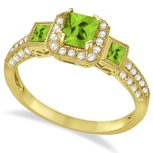 Peridot and Diamond Engagement Ring in 14k Yellow Gold 1.35ctw - All