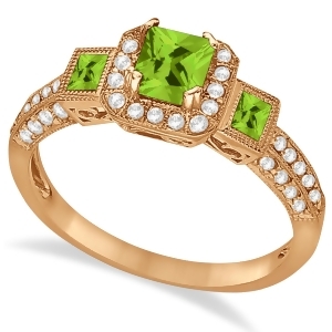 Peridot and Diamond Engagement Ring in 14k Rose Gold 1.35ctw - All