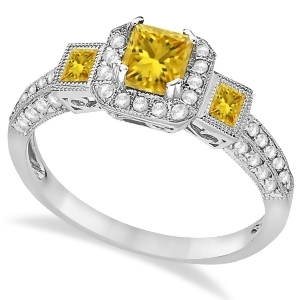 Yellow Sapphire and Diamond Engagement Ring 14k White Gold 1.35ctw - All