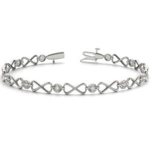 Diamond Xoxo Infinity Link Bracelet 14k White Gold 0.24ct - All