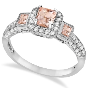 Morganite and Diamond Engagement Ring 14k White Gold 1.35ctw - All