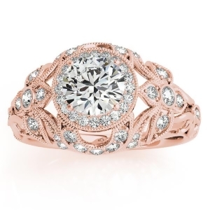 Edwardian Diamond Halo Engagement Ring Floral 18k Rose Gold 0.38ct - All
