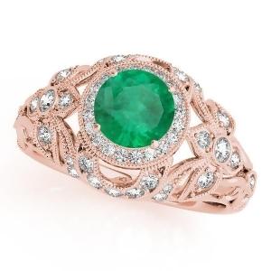 Edwardian Emerald and Diamond Halo Engagement Ring 14k R Gold 1.18ct - All