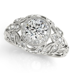 Edwardian Diamond Halo Engagement Ring Floral Palladium 1.18ct - All