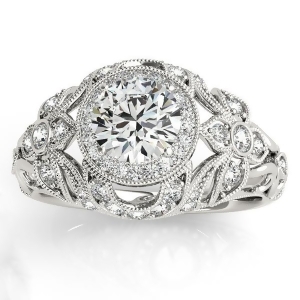 Edwardian Diamond Halo Engagement Ring Floral 14k White Gold 0.38ct - All