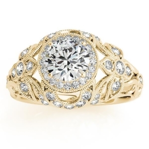 Edwardian Diamond Halo Engagement Ring Floral 14k Yellow Gold 0.38ct - All