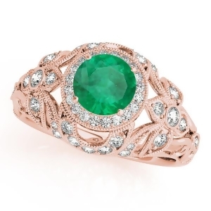 Edwardian Emerald and Diamond Halo Engagement Ring 18k R Gold 1.18ct - All