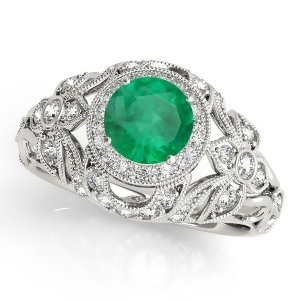 Edwardian Emerald and Diamond Halo Engagement Ring Palladium 1.18ct - All