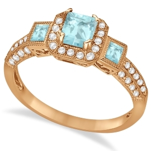 Aquamarine and Diamond Engagement Ring in 14k Rose Gold 1.35ctw - All