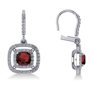 Garnet and Diamond Double Halo Dangling Earrings 14k White Gold 3.00ct - All