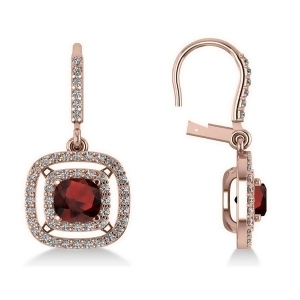 Garnet and Diamond Double Halo Dangling Earrings 14k Rose Gold 3.00ct - All