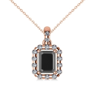 Diamond and Emerald Cut Black Diamond Halo Pendant Necklace 14k Rose Gold 1.30ct - All