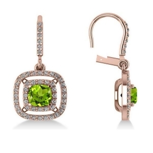 Peridot and Diamond Double Halo Dangling Earrings 14k Rose Gold 3.00ct - All