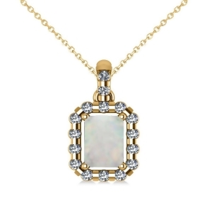 Diamond and Emerald Cut Opal Halo Pendant Necklace 14k Yellow Gold 0.84ct - All