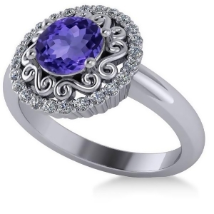 Tanzanite and Diamond Swirl Halo Engagement Ring 14k White Gold 1.24ct - All