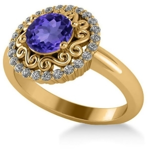 Tanzanite and Diamond Swirl Halo Engagement Ring 14k Yellow Gold 1.24ct - All