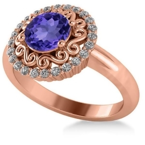 Tanzanite and Diamond Swirl Halo Engagement Ring 14k Rose Gold 1.24ct - All