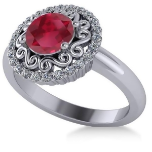 Ruby and Diamond Swirl Halo Engagement Ring 14k White Gold 1.24ct - All