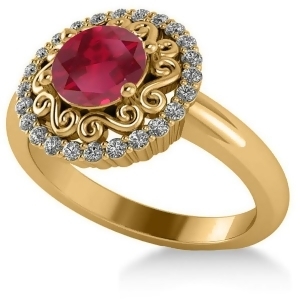 Ruby and Diamond Swirl Halo Engagement Ring 14k Yellow Gold 1.24ct - All