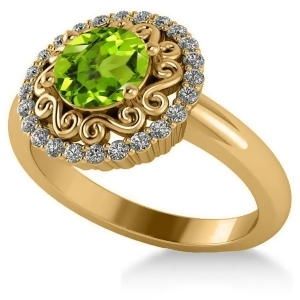 Peridot and Diamond Swirl Halo Engagement Ring 14k Yellow Gold 1.24ct - All