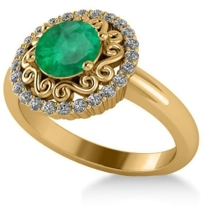 Emerald and Diamond Swirl Halo Engagement Ring 14k Yellow Gold 1.24ct - All