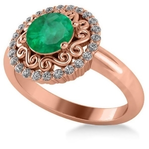 Emerald and Diamond Swirl Halo Engagement Ring 14k Rose Gold 1.24ct - All