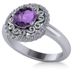 Amethyst and Diamond Swirl Halo Engagement Ring 14k White Gold 1.24ct - All