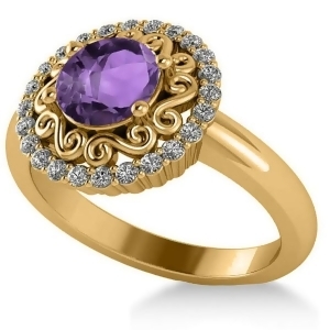 Amethyst and Diamond Swirl Halo Engagement Ring 14k Yellow Gold 1.24ct - All