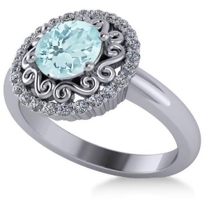 Aquamarine and Diamond Swirl Halo Engagement Ring 14k White Gold 1.24ct - All