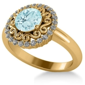 Aquamarine and Diamond Swirl Halo Engagement Ring 14k Yellow Gold 1.24ct - All