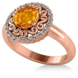 Citrine and Diamond Swirl Halo Engagement Ring 14k Rose Gold 1.24ct - All