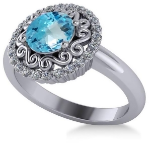 Blue Topaz and Diamond Swirl Halo Engagement Ring 14k White Gold 1.24ct - All