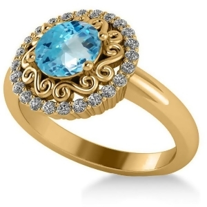 Blue Topaz and Diamond Swirl Halo Engagement Ring 14k Yellow Gold 1.24ct - All