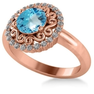 Blue Topaz and Diamond Swirl Halo Engagement Ring 14k Rose Gold 1.24ct - All