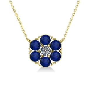 Blue Sapphire and Diamond Cluster Pendant Necklace 14k Yellow Gold 1.06ct - All