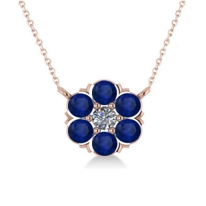 Blue Sapphire and Diamond Cluster Pendant Necklace 14k Rose Gold 1.06ct - All