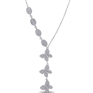 Diamond Accented Butterfly Lariat Necklace 18k White Gold 0.95ct - All