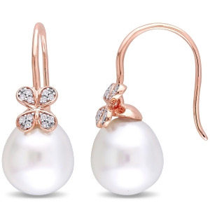 Diamond and White South Sea Pearl Earrings 14k Rose Gold 11.5-12mm - All