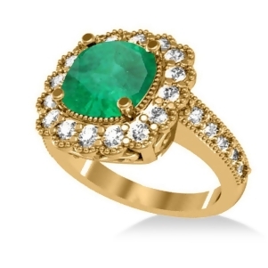 Emerald and Diamond Cushion Halo Engagement Ring 14k Yellow Gold 2.60ct - All