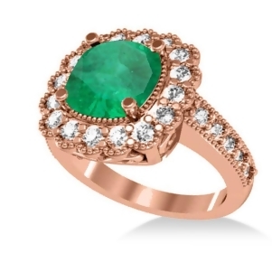 Emerald and Diamond Cushion Halo Engagement Ring 14k Rose Gold 2.60ct - All