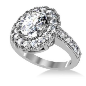 Diamond Oval Halo Engagement Ring 14k White Gold 2.78ct - All
