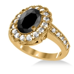 Black Diamond and Diamond Oval Halo Engagement Ring 14k Yellow Gold 2.78ct - All