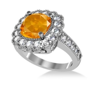 Citrine and Diamond Cushion Halo Engagement Ring 14k White Gold 2.73ct - All