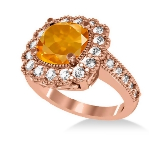 Citrine and Diamond Cushion Halo Engagement Ring 14k Rose Gold 2.73ct - All